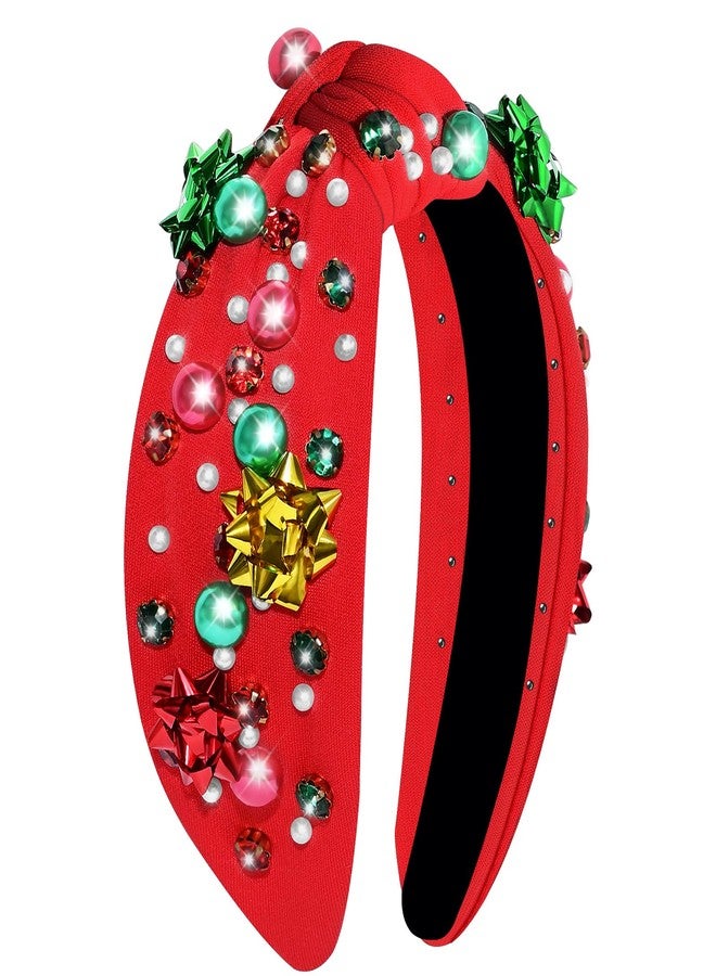 Yoshiky Christmas Headband for Women, Headbands with Christmas Tree Crystal Pearl Snowflake Decorations Holiday Overalls Hairband for Sweaters Outfits Hair Accessories - Image 1